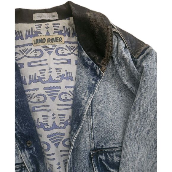 Land Rover Vintage Stone Wash Jean Jacket With Leather  Size L - Picture 5 of 9